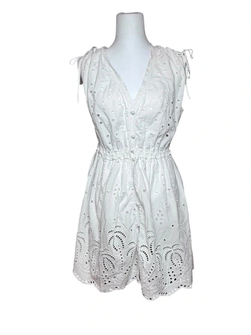 Talbots White Eyelet Beach Cover Up Size Small Boho Swim‎ Coverup Stretch Waist